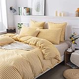 FADFAY Yellow Plaid Duvet Cover Set 100% Cotton Soft Grid Bedding Reversible Gingham Geometric...