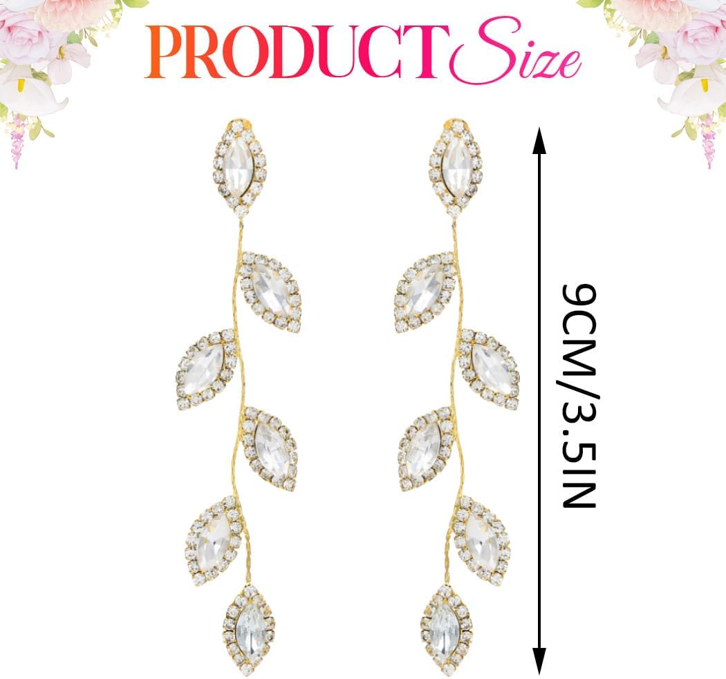 Catery Crystal Wedding Earrings Rhinestones Dangling Earrings Leaf Bridal Ear Jewelry for Brides and Women - Image 4