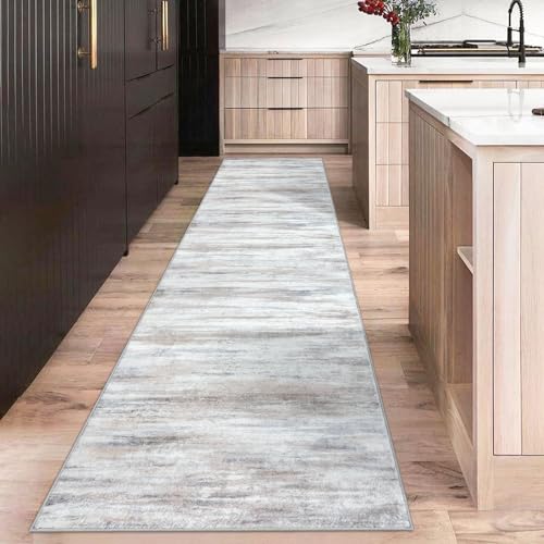 KOZYFLY Runner Rug 3x10 Modern Ombre Runners for Hallways, Washable Rugs for Bedroom Non-Slip Soft Stain Resistant Striped, Print Distressed Beige Abstract Carpet for Living/Laundry/Kid Room