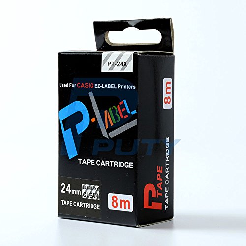 IDIK 24mm Labeling Tapes XR-24X Black on Clear for Casio Label Printer KL-C100 KL-A70 Labelmaker XR 18X Typewriter Sticker,1Pack