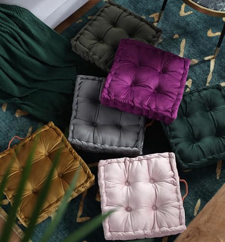 vctops Square Solid Color Velvet Seat Cushion with Handle Tufted Thicken Chair Pad Tatami Floor Pillow Cushion 16.5\"x16.5\"x4\" Green