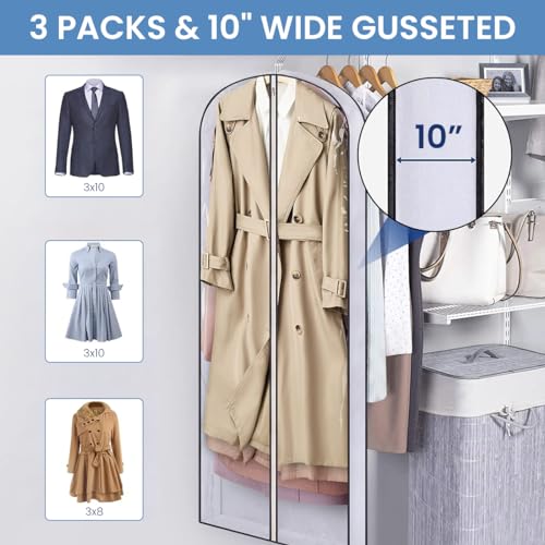 Image of HASTHIP 3 Pcs Garment Bags, Clear Hanging Cover for Clothes, Closet Storage