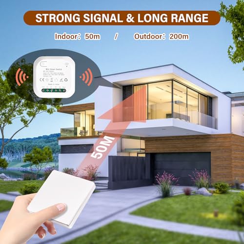 Funkschalter Funk Lichtschalter 230v, Kinetischer Batterieloser Funkschalter Set, Wasserdichter Wireless Switch Keine Verkabelung Erforderlich, Fernbedienung bis zu 200m (1 Empfänger, 1 Schalter)