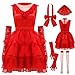 JQAKFIY Lydia Costume Women Red Wedding Dress Deetz Bride 80s Halloween Cosplay Gothic Outfit with Veil Gloves S