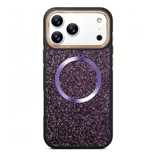 Coque violette pour iPhone 14 en silicone rigide pailleté avec support magnétique