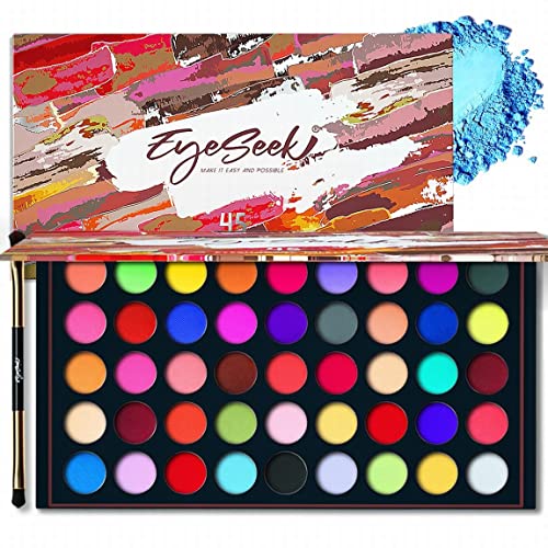 Eyeseek Colorful Eyeshadow Makeup Palette Sets + Brush, Bright 45 Shades Blendable , Matte High Pigmented Pallets, Ing Waterproof Shadow Plattet Gift Sets For Halloween Makeup - All Matte Rainbow Color #TOP6