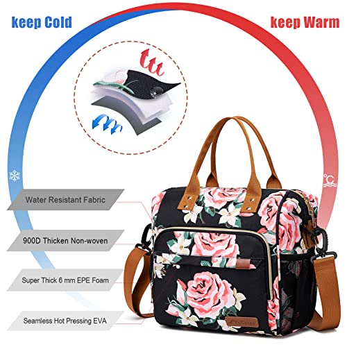 Tuercao Lunch Box For Women - Cute Insulated Lunch Bag For Teens, Student, Teacher, Nurse, Fashion Ladies Lunch Tote Bag For High College School, Aesthetic Lunch Cooler Box For Pool, Boating, Floral #TOP3