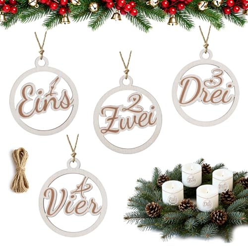 Joxessaien Adventskranz Zahlen 1-4 Holzanhänger Ø 5cm – Adventszahlen...