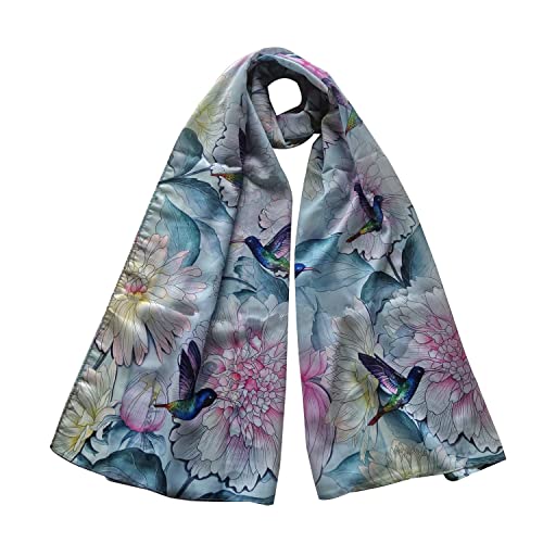 Anuschka Chiffon Scarf - With Original Printed Artwork - Rainbow Birds - 24" X 72" #TOP19