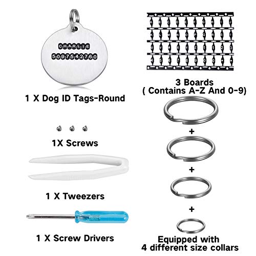 DIY Dog ID Tags Pet ID Tags, Engraved Dog Tags and Cat Tags Personalized Chew-Proof Tags, Stainless Steel Dog Tags, up to 2 Lines of Custom Text, Round, Piece Together Name&Number by Yourself - Thumbnail 5