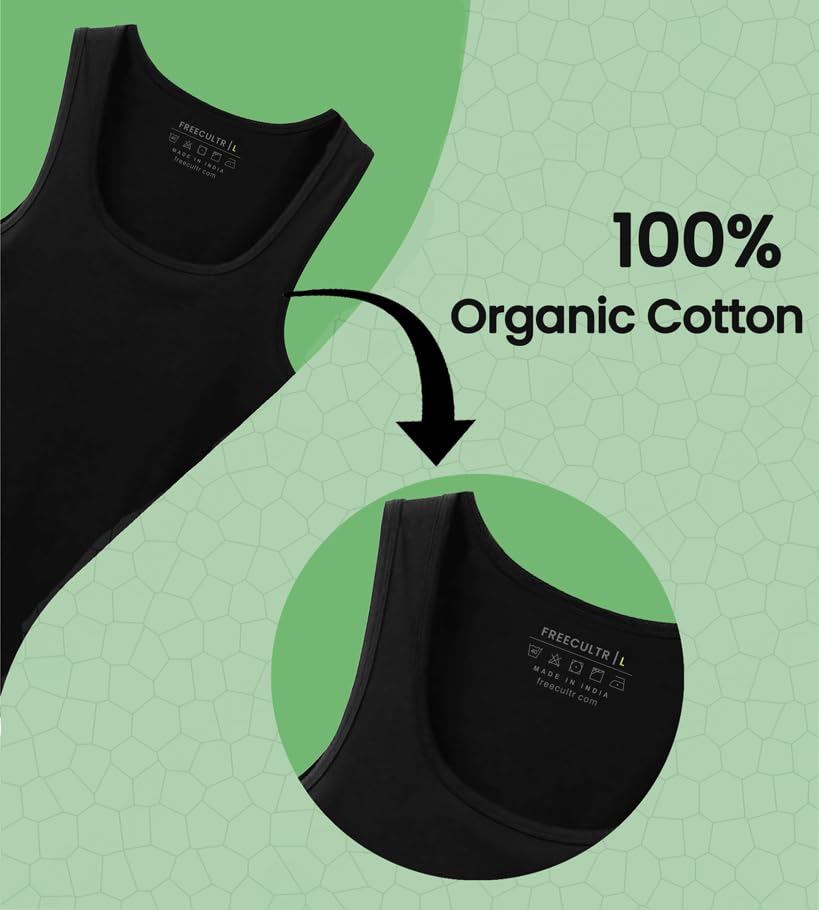 Image of Freecultr Cotton Vest for Men Sleeveless Lightweight Solid Round Neck Comfort Vest | Ultra-Soft Breathable Innerwear Sando for Gym, Sports, Workout, and Everyday Wear | Regular Fit and Durable Design