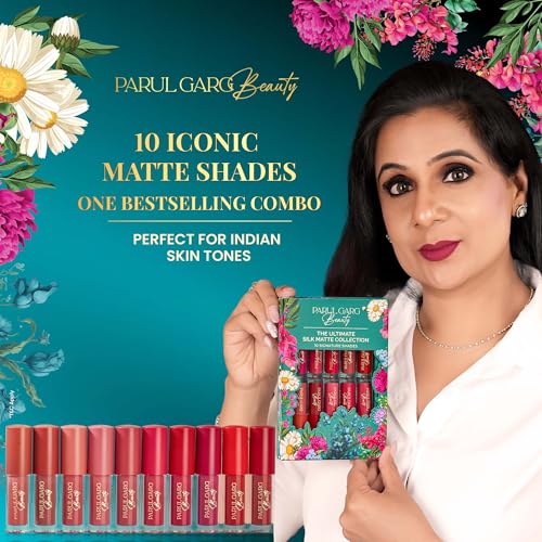 Image of Parul Garg Beauty Ultimate 10-in-1 Mini Silk Matte Liquid Lipstick Set for Indian Skin Tone | Long-Lasting, Transfer-Proof | Perfect for Gifting & Special Occasions | Pack of 10, Multicolor