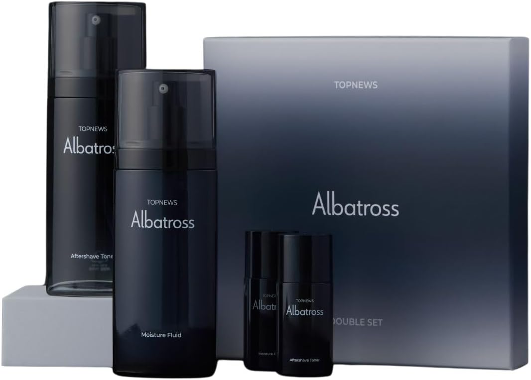CHARMZONE Albatross Skincare for Men Aftershave Toner and Emulsion Set Father's Day Gift Set Hydrating Moisturizing Nourishing Toner+ Fluid + Travel size Total of 10.5 fl.oz
