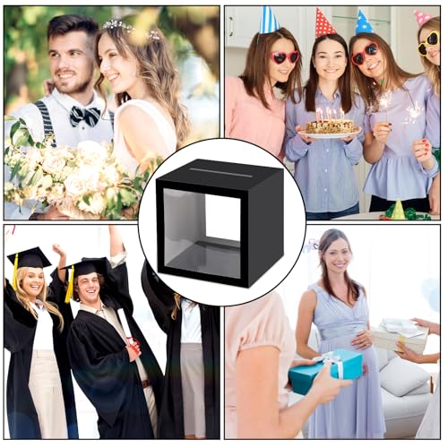 Image of Black Card Box Wedding Favors Gift Card Boxes Post Box Cardboard Receiving Money Box Holder for Wedding Reception, Baby Showers, Anniversary, Birthday Party, Retirement, Graduation Envelope Holder