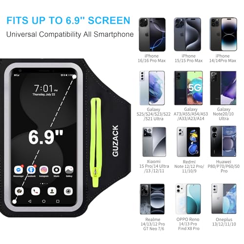 Sportarmband Handy Universal, Handyhalterung Joggen Mit Kopfhörer Tasche Running Armband für iPhone 16 Pro Max/15 Pro/14 Pro/13/12/11 Handytasche für Joggen Running Bis zu 6,9'