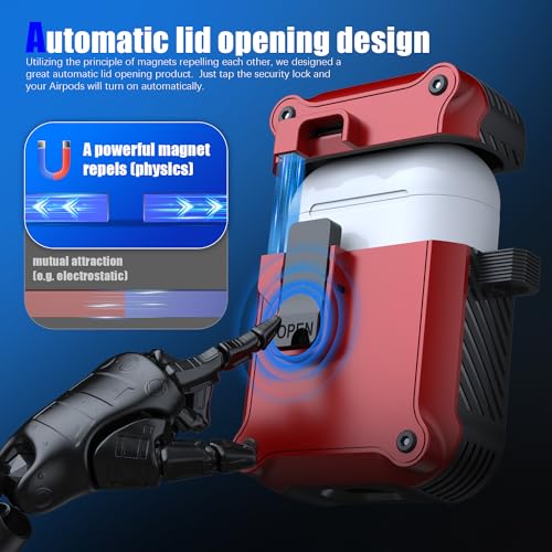 Image of RFUNGUANGO AirPods 2 Case with Lock Magnetic Lid, Red