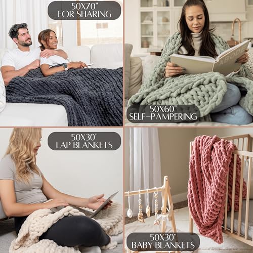 SAMIAH LUXE Chunky Knit Blanket Throw 50x60", Cream Chenille Chunky Knit Throw Blanket for Living Room Decor or Boho Decor, Thick Yarn Knitted Blankets for Couch or Bed, Cable Knitted Crochet Blankets