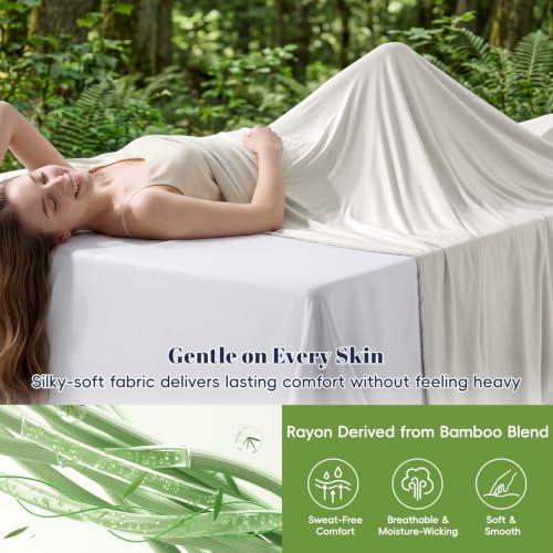 Image of PHF Cooling Blanket Queen Size 90 inchx90 inch, Double-Sided Cooling for Hot Sleepers (Q-Max 0.46+), Lightweight Breathable Summer Blanket for Night Sweats with Rayon Derived from Bamboo, Light Grey