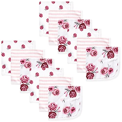Image of Hudson Baby Unisex Baby Cotton Muslin Washcloths, Rose, One Size