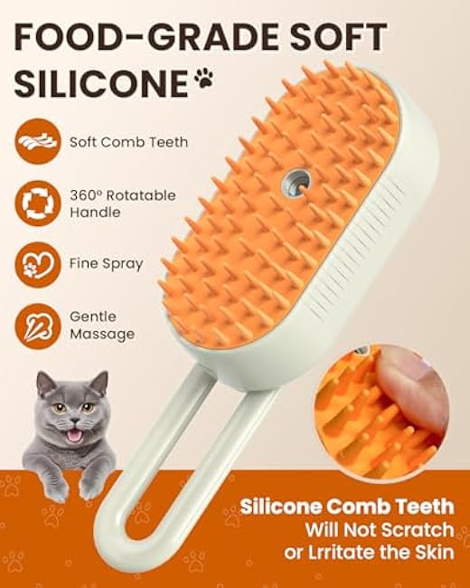 Cat Steam Brush for Shedding, Pet Steam Brush for Cats and Dog, 4 in 1 Rechargeable Cat Hair Brush, Spray Anti-Static, Massage, Cleaning, Shedding & Combing All In One, for Long & Short Haired Pets!-GCnoFkx6