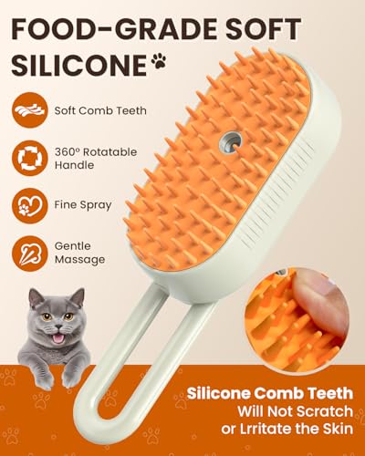 Image of Cat Steam Brush for Shedding, Pet Steam Brush for Cats and Dog, 4 in 1 Rechargeable Cat Hair Brush, Spray Anti-Static, Massage, Cleaning, Shedding & Combing All In One, for Long & Short Haired Pets!