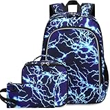 AO ALI VICTORY Mochila para meninos da escola, jardim de infância, escola primária, mochila para meninos e crianças, mochila com conjunto de lancheira, Lightning, Medium