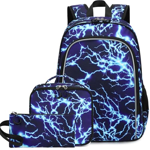 Backpack for Boys, Boy Backpacks Cartoon Prints Schoolbag for Kids Children Teens Elementary Primary Laptop School Bags, Waterproof Lightweight Toddler Bookbag Casual Daypack with Lunch Bag Set,Blue