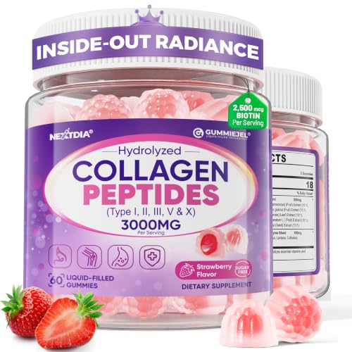 Collagen Gummies for Women & Men 3000mg Hydrolyzed Collagen Peptides with Antioxidant Blend & Digestive Enzymes Multi Collagen (Type I II III V X) for Anti-Aging Hair Skin Nails Sugar Free 60Cts