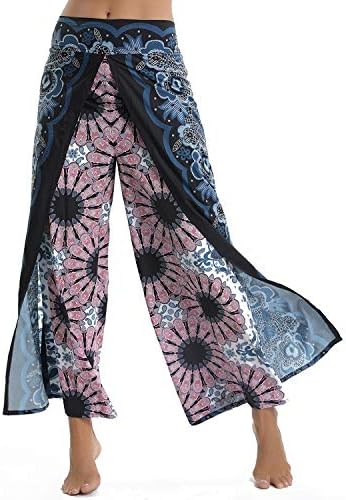 Womens Printed Yoga Pants High Waist High Slit Flare Palazzo Casual Lounge