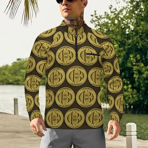 Gold Bitcoin Men's Rash Guard Long Sleeves Quick Dry Fishing Workout Shirts with Zipper2