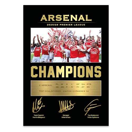 Sporting Moments Arsenal Premier League Winners 25/26 Commemorative Print with Reproduced Player Signatures A4 Unframed - Arsenal Memorabilia Gift