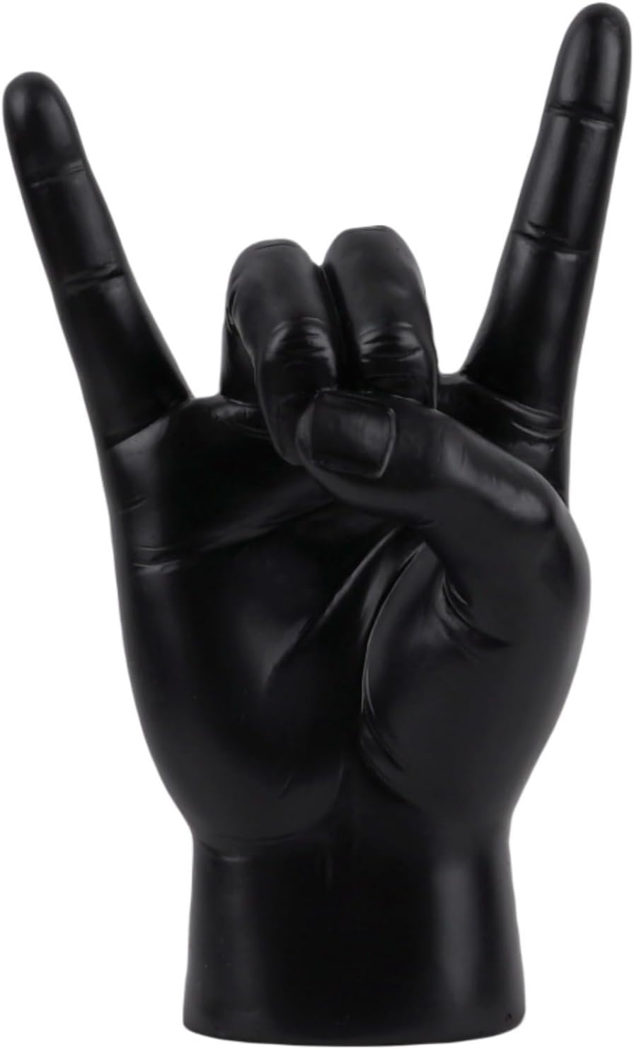Vilead Metal Horns Sculpture,7.6" Gold Rock and Roll Hand Gesture Statue,Rock On Hand Sculpture,Gold Shelf Decor Accessories,Tabletop Statue Decor for Desk Bookshelf in Home (Black, Right Hand)