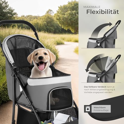 tectake® Transportwagen für Hunde, Katze, Haustiere, mit Sicherheitsleine, Hundewagen, Hundebuggy, Katzenwagen, Reisebuggy, Hundekinderwagen, Pet Stroller, Katzenbuggy, für Reise, Auto, Krankheit