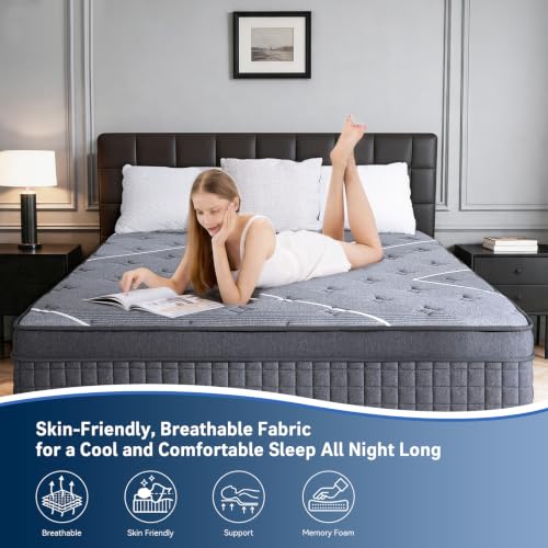 Image of King Mattress 12 Inch, Luxury Hotel-Level Hybrid Mattress in a Box, Cooling Gel Memory Foam & Upgraded Pocket Springs, Enhanced Back & Lumbar Hip Support, Back Pain Relief,Medium Firm,365-Night Trial