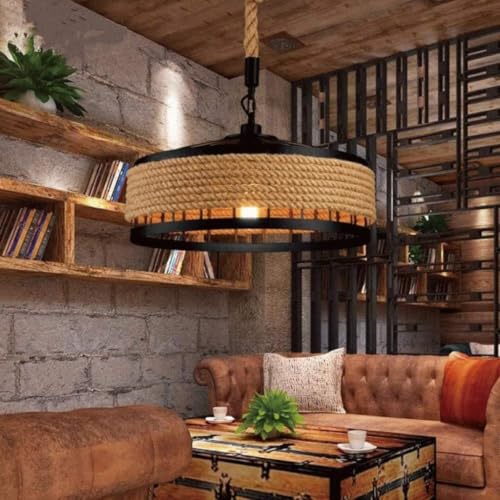 Image of GreyWings Rustic Hanging Light for Home Industrial Metal & Natural Rope Pendant Light, Farmhouse Ceiling Hanging Lamp, (Bulb not Included) Pack of 1