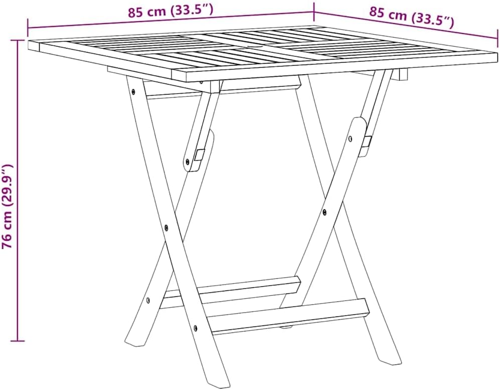 Garden Table Warm Brown Solid Teak Wood Folding Outdoor Patio Table Small Square Bistro Table 33.5 x 33.5 x 29.9 in for Garden and Terrace Use