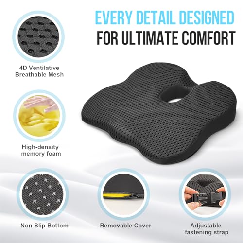 Arbanith Car Seat Cushion for Driving – Ergonomic Wedge Memory Foam Booster Automotive Seat with Non-Slip Bottom & Adjustable Strap – Car Seat Pad for Car, Truck, Vehicle by Arbanith - Image 4