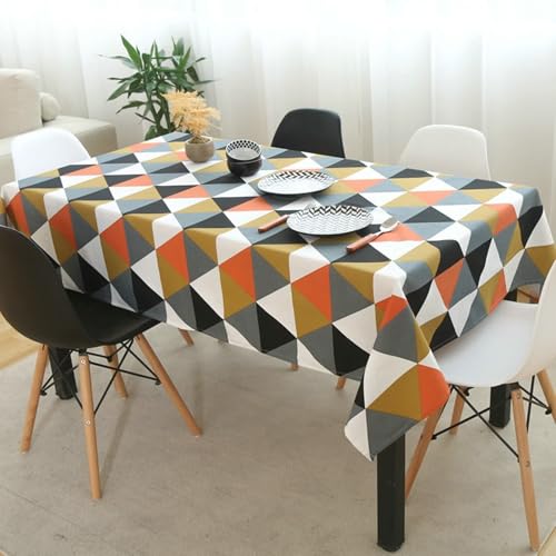 Nappe rectangulaire coton et lin orange 135x260 cm à motif géométrique - 2