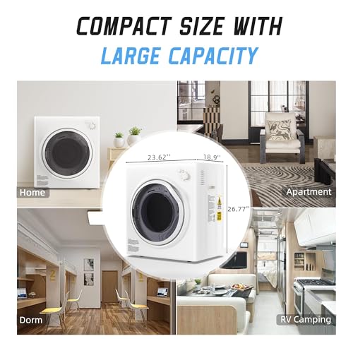 Image of Elevon 1500W Portable Clothes Dryer, 3.5 cu.ft Electric Drying Machine for Laundry with Steel Tub for Apartment, Dorms, Compact Dryer for Small Space, Black /White