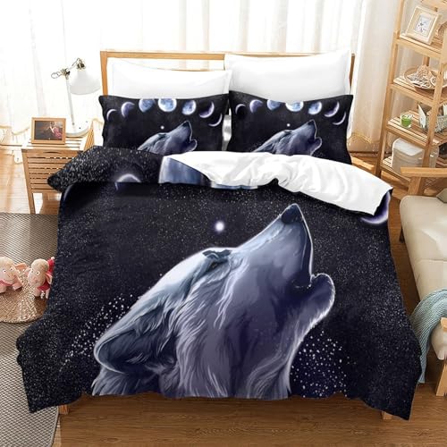 Parure de lit loup 3D grand format avec fermeture éclair pour un entretien facile