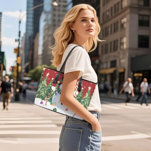 Image of Coldinair Christmas Leather Tote Bag for Women with Zipper Large Shoulder Tote Bag Shopping Casual Travel Bag Handbag Purse