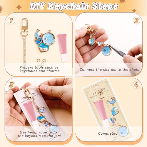 Image of Wurosi 24 Set Lip Gloss Keychain Making Kit, Gold Keychain Clips Hooks with Extender Chain, Cellophane Bags, Thank You Cards, 5M Hemp Rope, for DIY Key Chain Making Crafts, Christmas Gifts