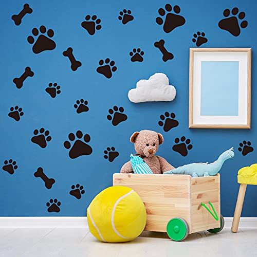 144 Pieces Dog Decor Stickers Dog Paw Print Stickers Dog Paw And Bone Wall Decals Animal Footprint Wall Decoration For Kids Boy Girl Room, Baby Nursery Bedroom, Living Room, Animal Tracks Decor #TOP3