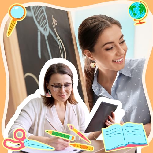 Nosiny 48 Pairs Teacher Earrings for Women Rainbow Apple Dangle Earrings Funny Wooden Back to School Jewelry Sets for Appreciation Gift4