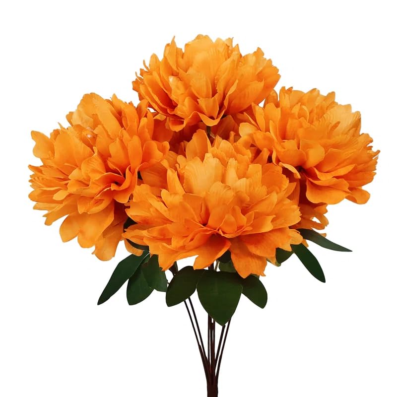 Image of Peony Decorative Artificial Fake Faux Flower Plants Silk Arrangements Wedding Bouquets Decoration Home Kitchen Garden Party Table Floral centerpieces DIY (Orange)