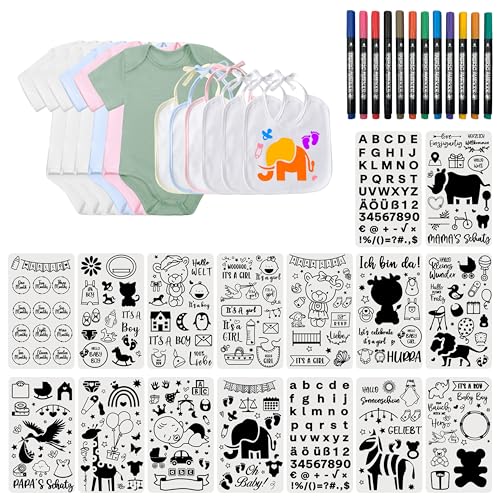 Kit dessin bébé pour fête prénatale | 8 motifs de personnalisation bodys