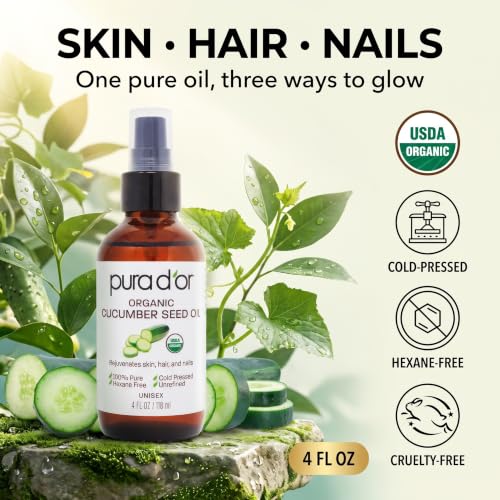 PURA D'OR ORGANIC Cucumber Seed Oil Cold-Pressed for Face, Hair & Body, 4oz | Lightweight Hydration, USDA Certified, 100% Pure, Unrefined, Vitamin E, Dry Skin, Scalp Care, DIY Beauty, Hexane-Free, Vegan - image 7