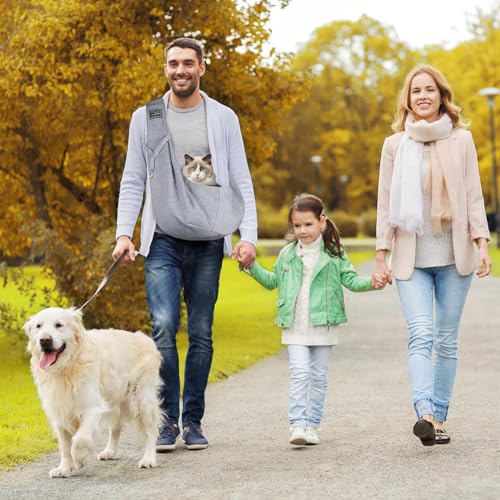 Adiwo Hundetragetasche Welpen, Wendbarer Transporttasche für Hunde und andere Haustiere bis 7.5 kg Tragetuch Hund Verstellbar Sicherer Tragegurt für Kleine Hunde für Spaziergänge im Freien Grau