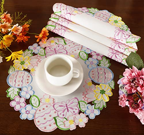 Easter Spring Placemats Set Of 4 Eggs Flowery Floral Cutwork Embroidered Eggs Dresser Scarf For Home Kitchen Dining Spring Holiday Tabletop Decoration (Placemat 14" Set Of 4, Easter Eggs) #TOP3