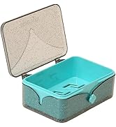 GLIVE (LABEL) Plastic Soap Dish Holder Tray with Lid Soap Box Bathroom Soap Dispenser Soap Storag...